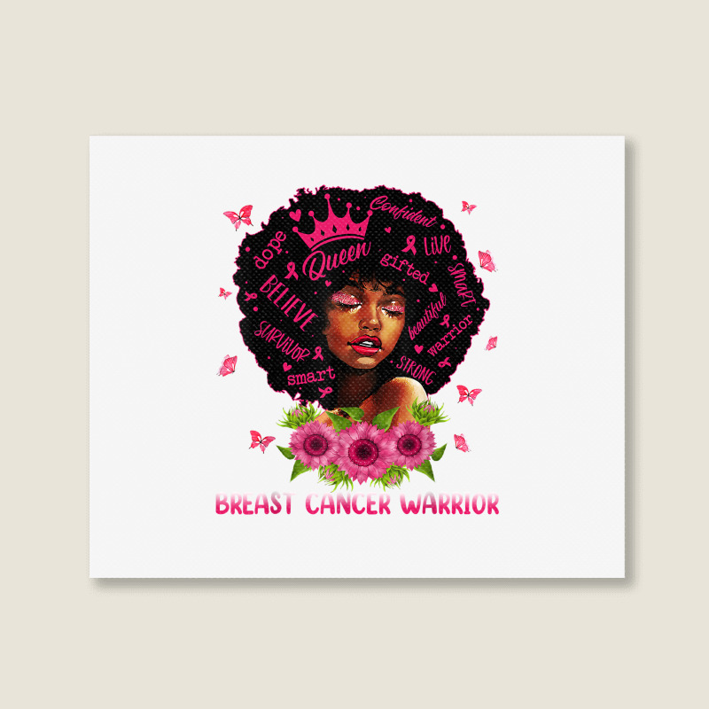 Black Women Black Queen Breast Cancer Warrior Pink Ribbon T Shirt Landscape Canvas Print | Artistshot