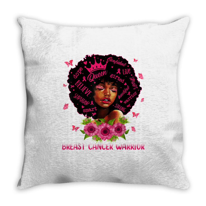 Black Women Black Queen Breast Cancer Warrior Pink Ribbon T Shirt Throw Pillow | Artistshot