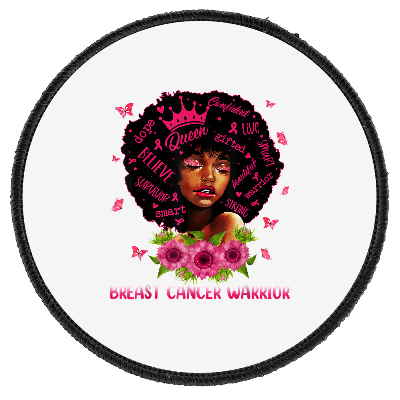 Black Women Black Queen Breast Cancer Warrior Pink Ribbon T Shirt Round Patch | Artistshot