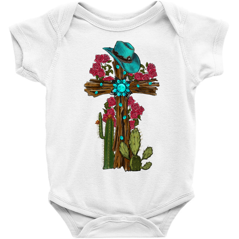 Cross Gemstone Cactus Roses Cowboy Hat Baby Bodysuit | Artistshot