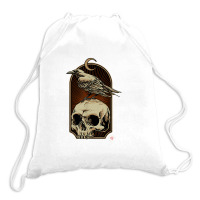 Edgar Allan Poe Nevermore Skull And Raven Memento Mori Drawstring Bags | Artistshot