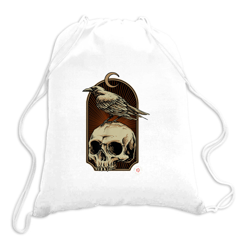 Edgar Allan Poe Nevermore Skull And Raven Memento Mori Drawstring Bags | Artistshot