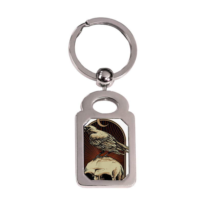 Edgar Allan Poe Nevermore Skull And Raven Memento Mori Silver Rectangle Keychain | Artistshot