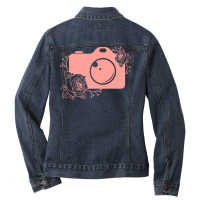 Photographer T  Shirt Pink Camera Silhouette T  Shirt Ladies Denim Jacket | Artistshot