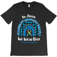 In April We Wear Blue Rainbow Puzzle Autism Awareness T-shirt | Artistshot