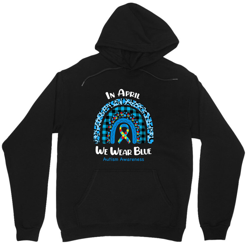 In April We Wear Blue Rainbow Puzzle Autism Awareness Unisex Hoodie by Michael	Kilburn | Artistshot