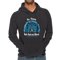 In April We Wear Blue Rainbow Puzzle Autism Awareness Vintage Hoodie | Artistshot