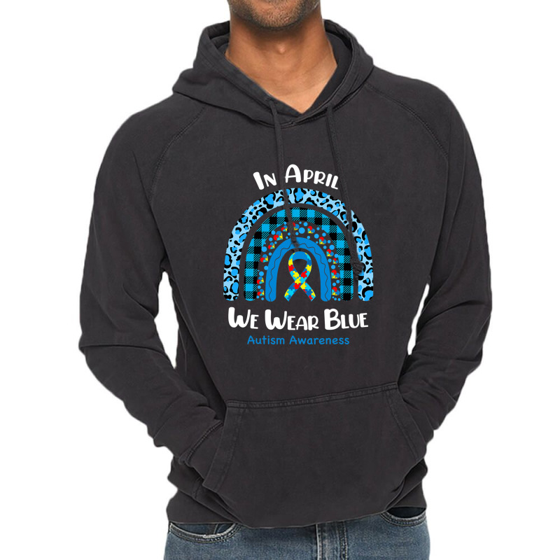 In April We Wear Blue Rainbow Puzzle Autism Awareness Vintage Hoodie by Michael	Kilburn | Artistshot