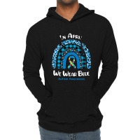 In April We Wear Blue Rainbow Puzzle Autism Awareness Lightweight Hoodie | Artistshot