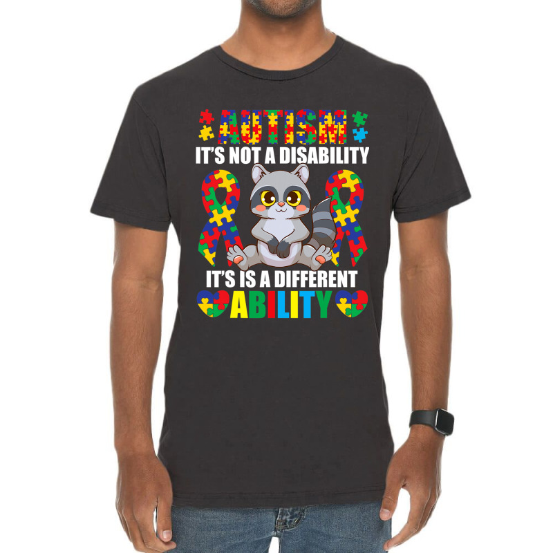 Its Not A Disability Different Ability Autism Raccoon Vintage T-Shirt by Michael	Kilburn | Artistshot