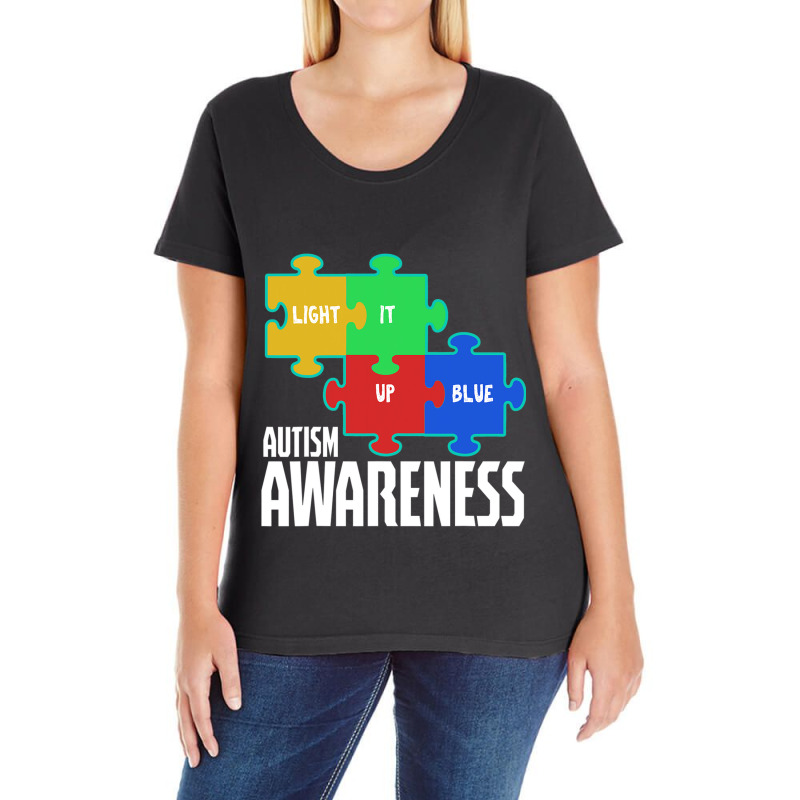 Light It Up Blue Puzzle Inspirational Autism Awareness Ladies Curvy T-Shirt by BrennleyBrown | Artistshot