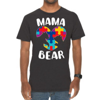 Mama Bear Autism Awareness Puzzle Piece Support Autistic Mom Funny Vintage T-shirt | Artistshot