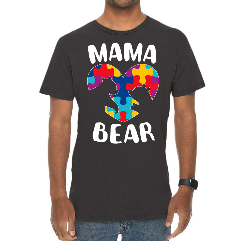 Mama Bear Autism Awareness Puzzle Piece Support Autistic Mom Funny Vintage T-Shirt by Michael	Kilburn | Artistshot