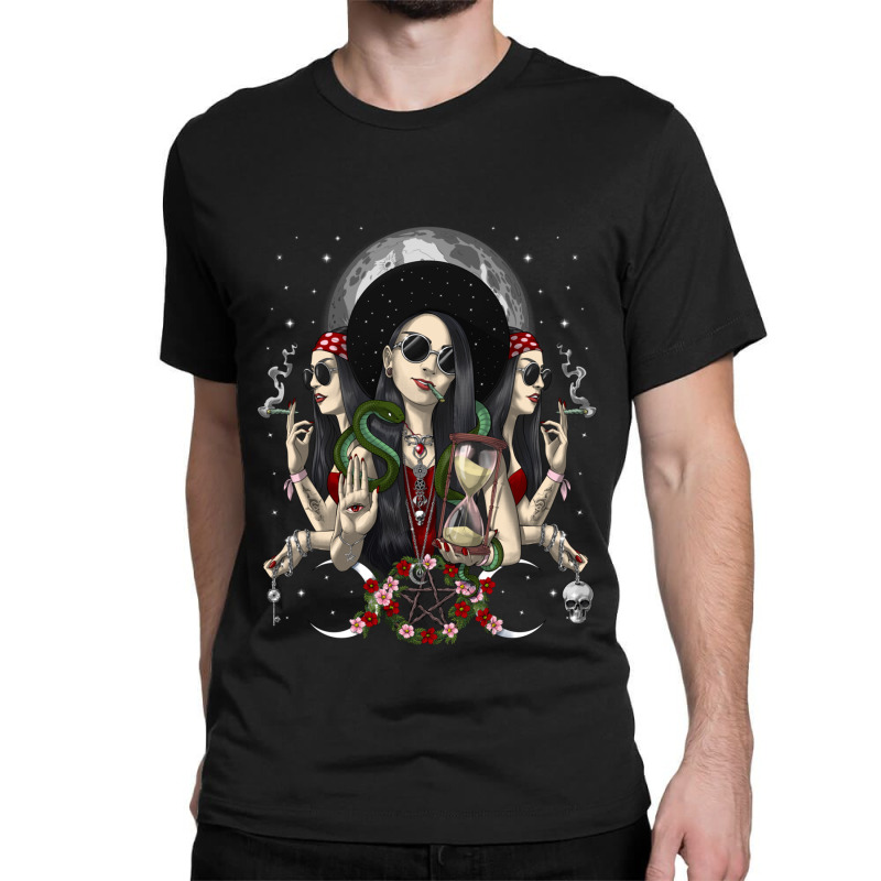 Hippie Hecate Triple Moon Goddess Classic T-shirt by criticizematter | Artistshot