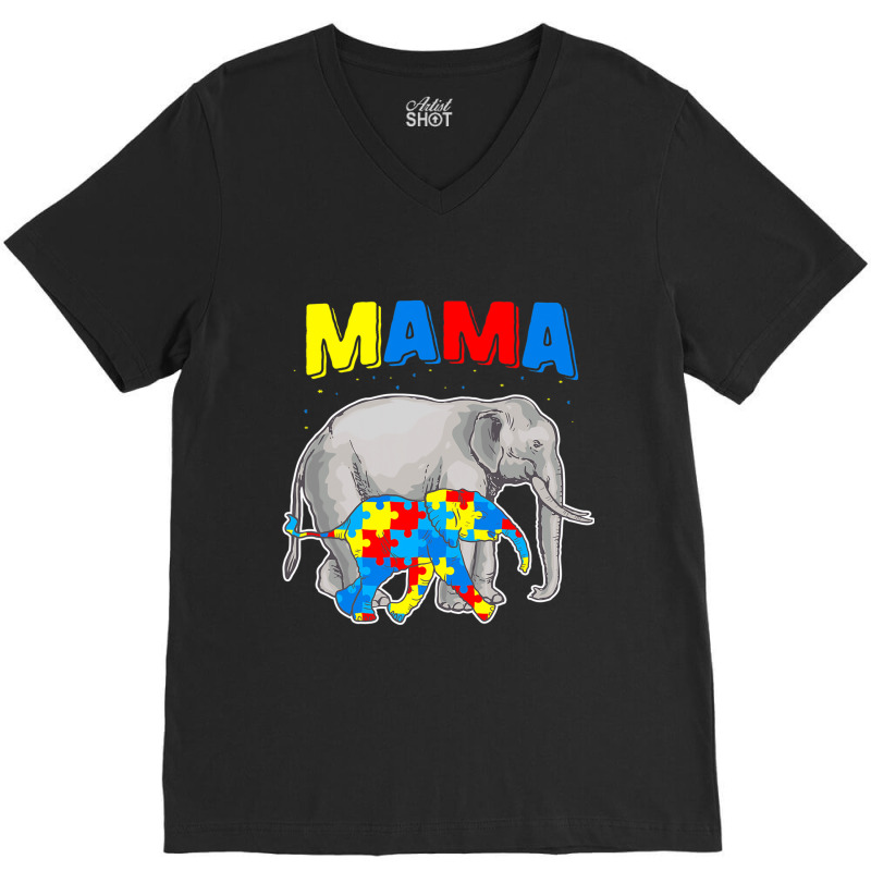 Mama Elephant Autism Awareness V-Neck Tee by Michael	Kilburn | Artistshot