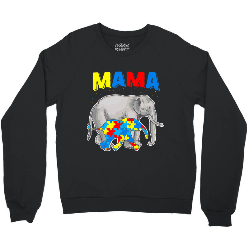 Mama Elephant Autism Awareness Crewneck Sweatshirt by Michael	Kilburn | Artistshot