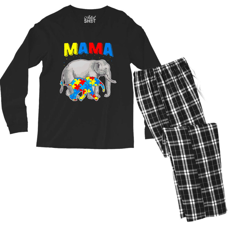 Mama Elephant Autism Awareness Men's Long Sleeve Pajama Set by Michael	Kilburn | Artistshot