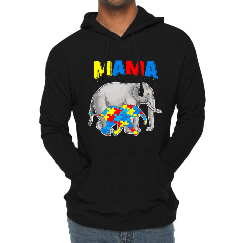 Mama Elephant Autism Awareness Lightweight Hoodie by Michael	Kilburn | Artistshot