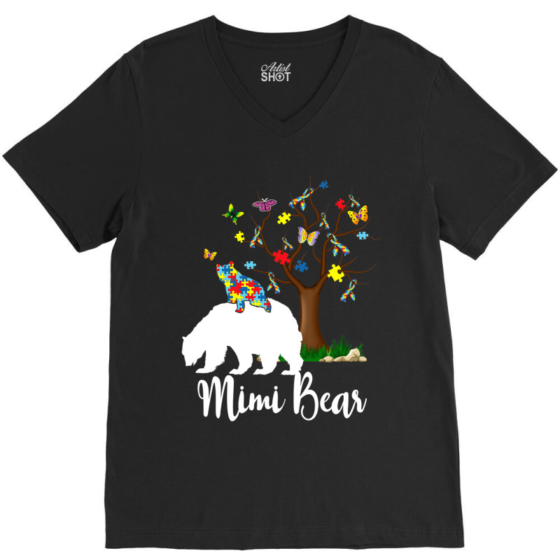 Mimi Bear Autism Awareness Love Support V-Neck Tee by Michael	Kilburn | Artistshot