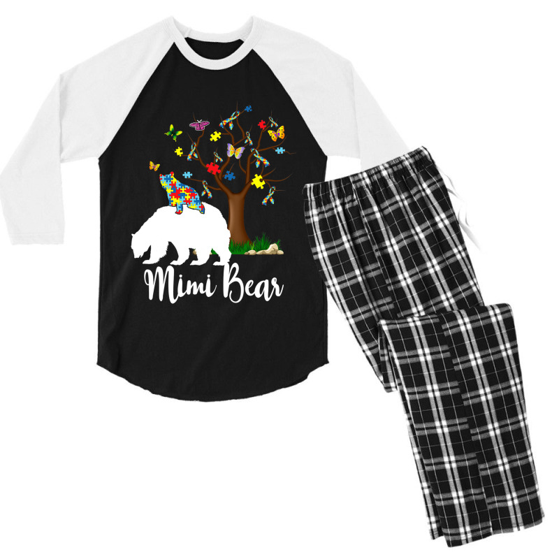 Mimi Bear Autism Awareness Love Support Men's 3/4 Sleeve Pajama Set by Michael	Kilburn | Artistshot