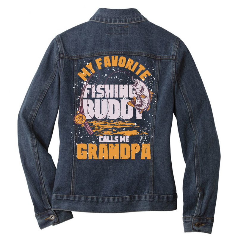 Fishing T  Shirt Fathers Day Angling Hobby Funny Grandpa Fisher Fish F Ladies Denim Jacket by cardinalsmelt | Artistshot