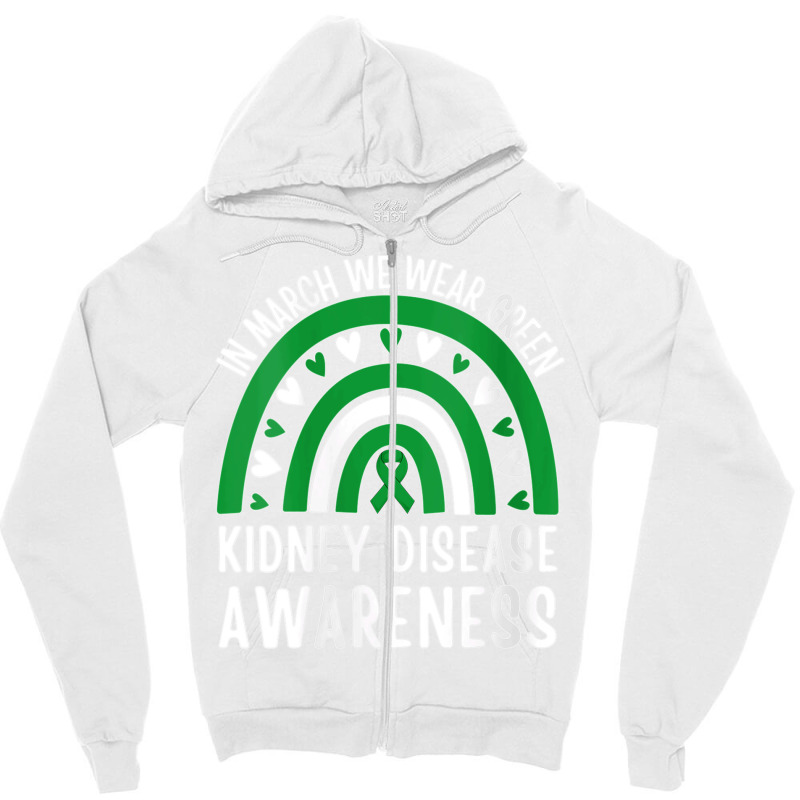 Womens In March We Wear Green Rainbow Kidney Disease Awareness V Neck  Zipper Hoodie | Artistshot