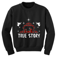 Jesus Christmas Nativity True Story Of Jesus Birth With Red Plaid Youth Sweatshirt | Artistshot