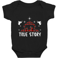 Jesus Christmas Nativity True Story Of Jesus Birth With Red Plaid Baby Bodysuit | Artistshot