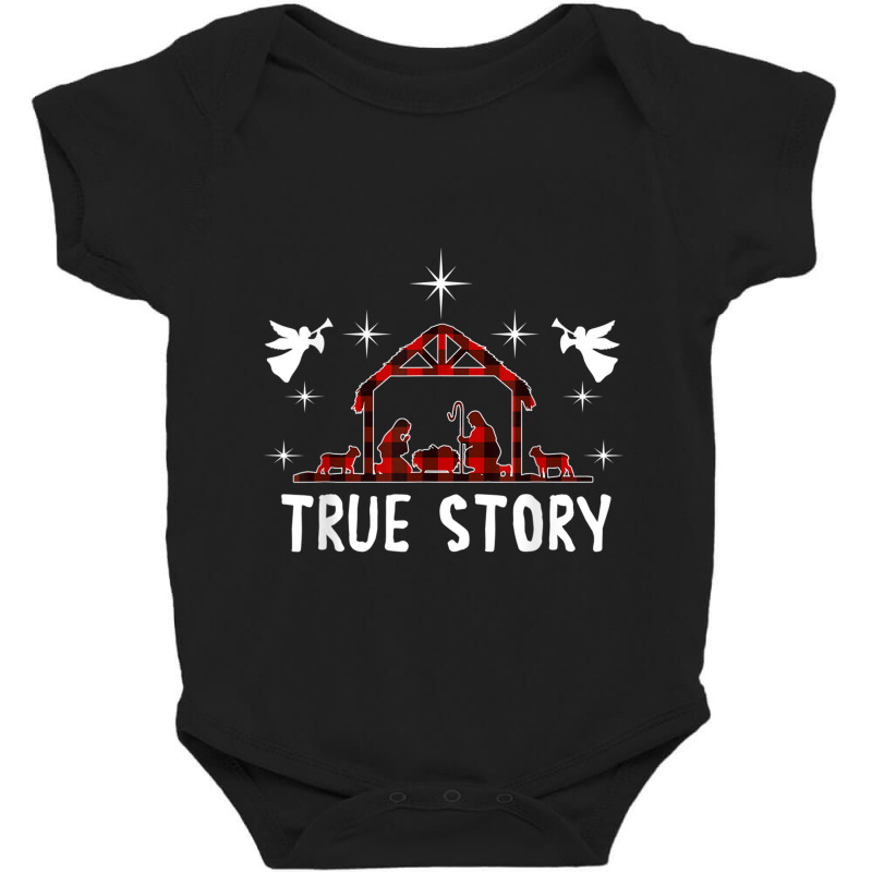 Jesus Christmas Nativity True Story Of Jesus Birth With Red Plaid Baby Bodysuit by urethrapricey | Artistshot