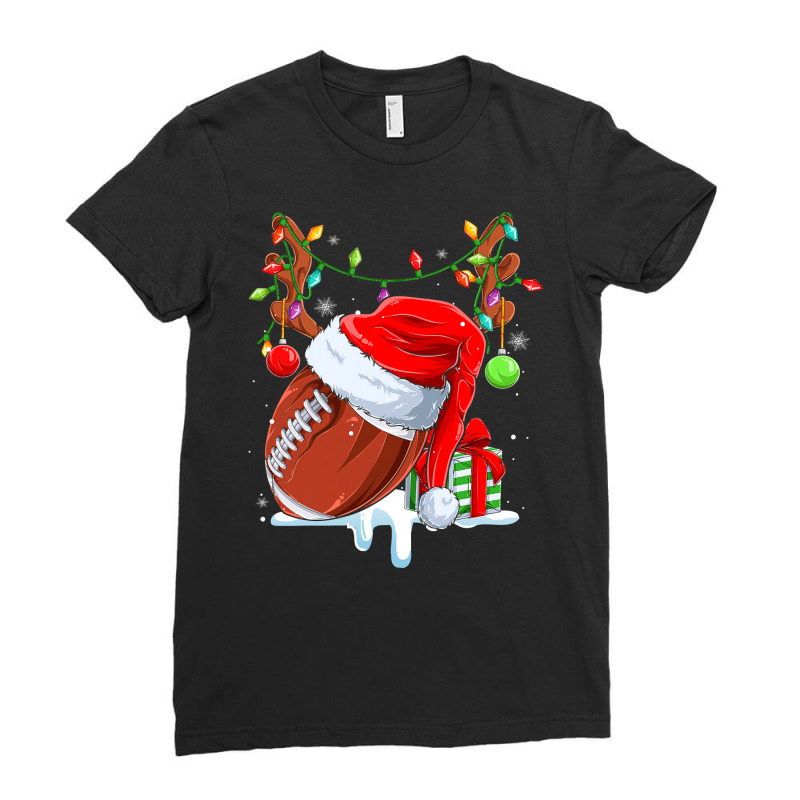 Football Funny Football Reindeer Santa Hat Christmas Holiday Pjs Xmas  Ladies Fitted T-Shirt by permad | Artistshot