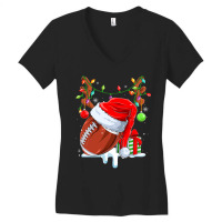 Football Funny Football Reindeer Santa Hat Christmas Holiday Pjs Xmas  Women's V-neck T-shirt | Artistshot