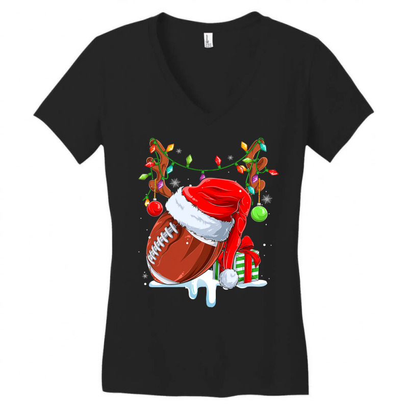 Football Funny Football Reindeer Santa Hat Christmas Holiday Pjs Xmas  Women's V-Neck T-Shirt by permad | Artistshot