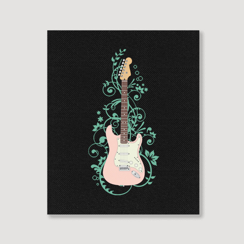 Electric Guitar T  Shirt Pink S  Style Electric Guitar Flowering Vines Portrait Canvas Print | Artistshot