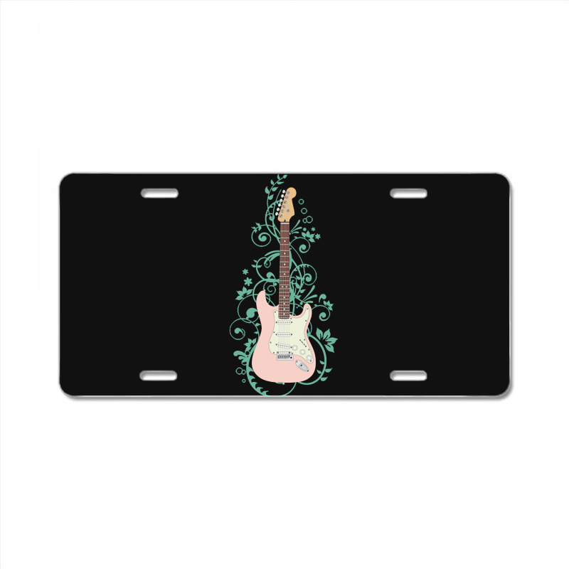 Electric Guitar T  Shirt Pink S  Style Electric Guitar Flowering Vines License Plate | Artistshot