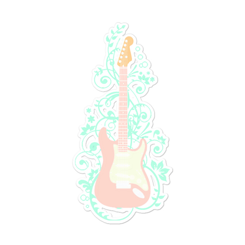 Electric Guitar T  Shirt Pink S  Style Electric Guitar Flowering Vines Sticker | Artistshot