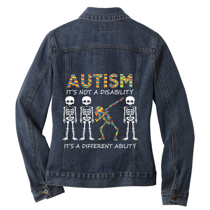 Autism Its A Different Ability Dabbing Skeleton Ladies Denim Jacket by ErikaYescas | Artistshot