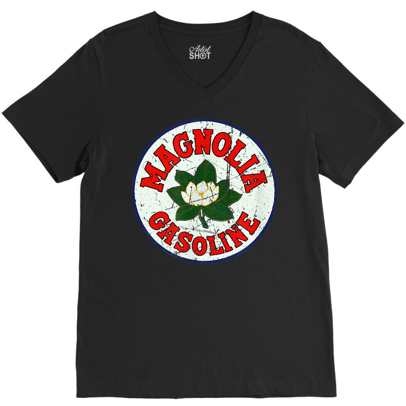 Vintage Magnolia Gasoline Gas Pump Road Sign T Shirt V-neck Tee | Artistshot