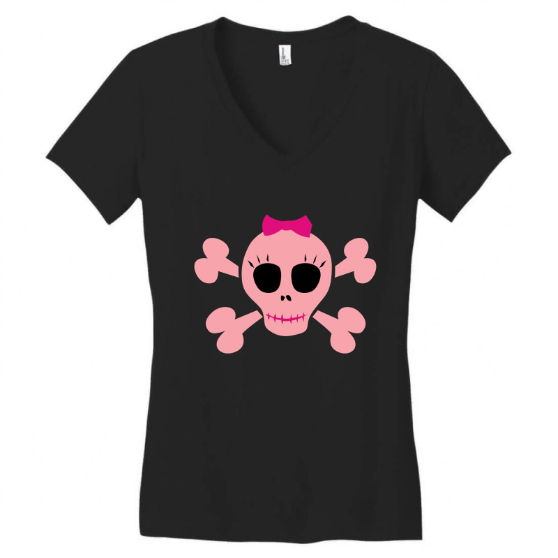 Fummy Pink Skull Long Sleeve Women's V-Neck T-Shirt by ujang atkinson | Artistshot