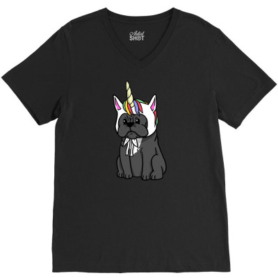 Funny Unicorn French Bulldog V-neck Tee Designed By Dhieart