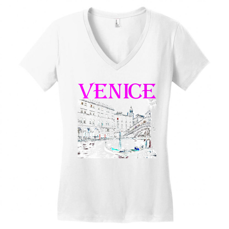 Venice Italy Travel Rialto Bridge Gondolas Grand Canal Black Premium T Women's V-Neck T-Shirt by James William | Artistshot