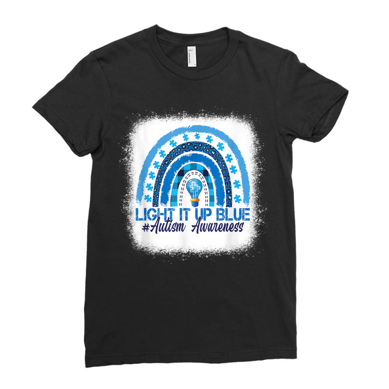 Light It Up Blue Rainbow Bleached Autism Awareness T Shirt Ladies Fitted T-Shirt by alaizws | Artistshot