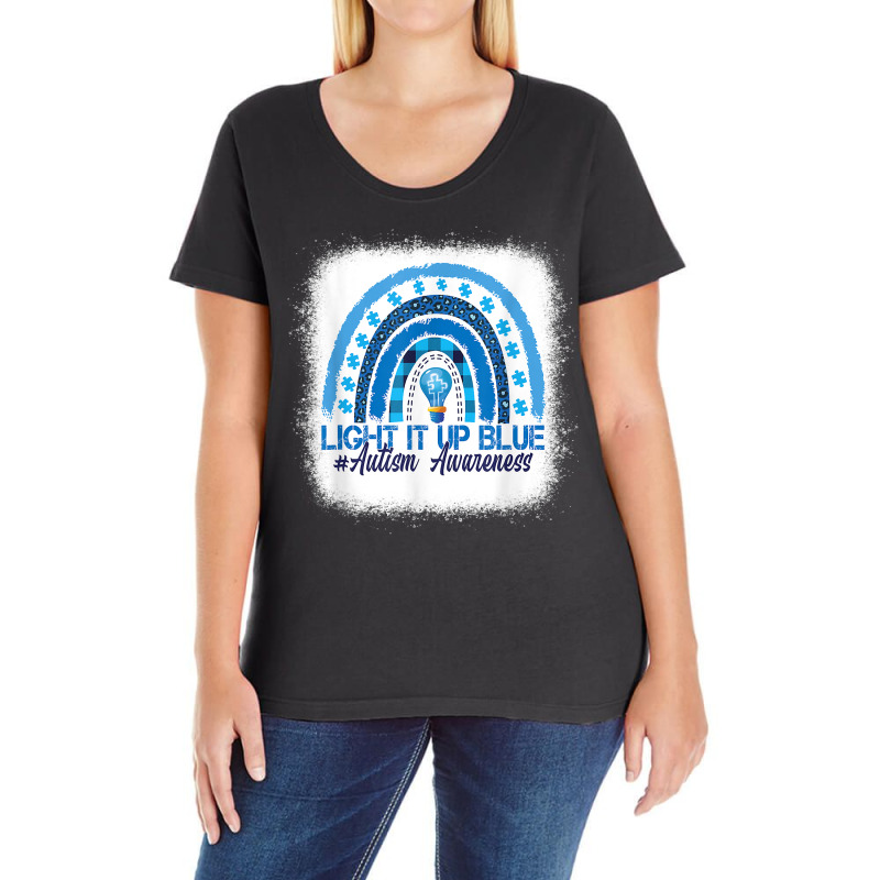 Light It Up Blue Rainbow Bleached Autism Awareness T Shirt Ladies Curvy T-Shirt by alaizws | Artistshot