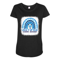 Light It Up Blue Rainbow Bleached Autism Awareness T Shirt Maternity Scoop Neck T-shirt | Artistshot