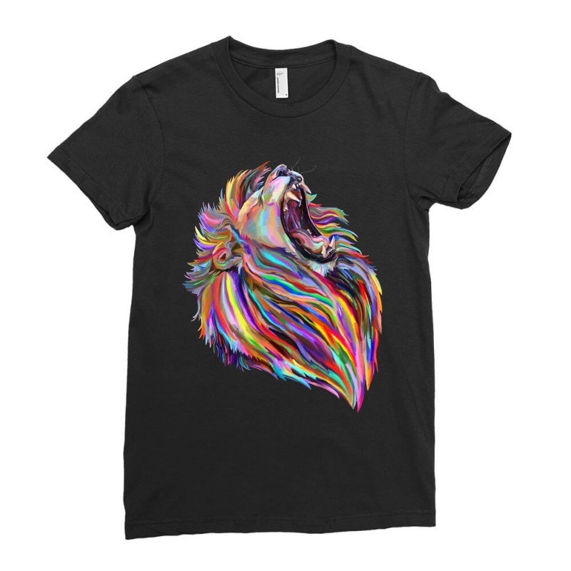 Roaring Regal Rainbow Lion Ladies Fitted T-Shirt by kakashop | Artistshot