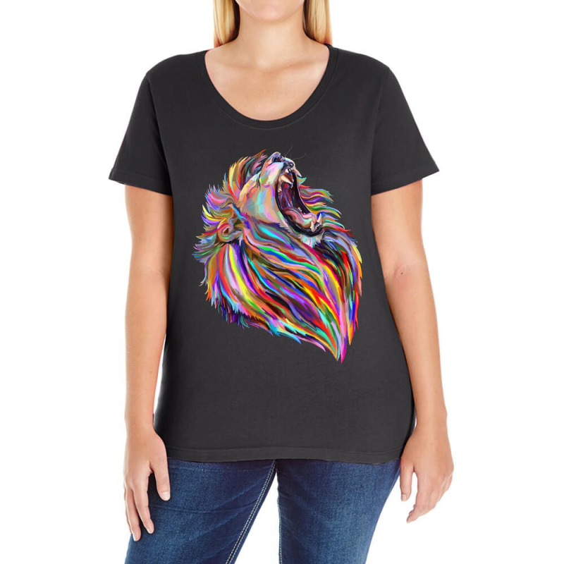 Roaring Regal Rainbow Lion Ladies Curvy T-Shirt by kakashop | Artistshot