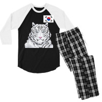 White Siberian Tiger South Korean Flag T Shirt Men's 3/4 Sleeve Pajama Set | Artistshot