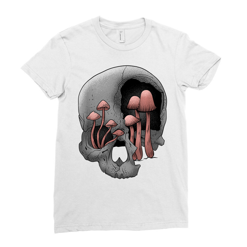 Skull Morel Mushrooms Mycologist Goth Mushroom Art T Shirt Ladies Fitted T-Shirt by alaizws | Artistshot