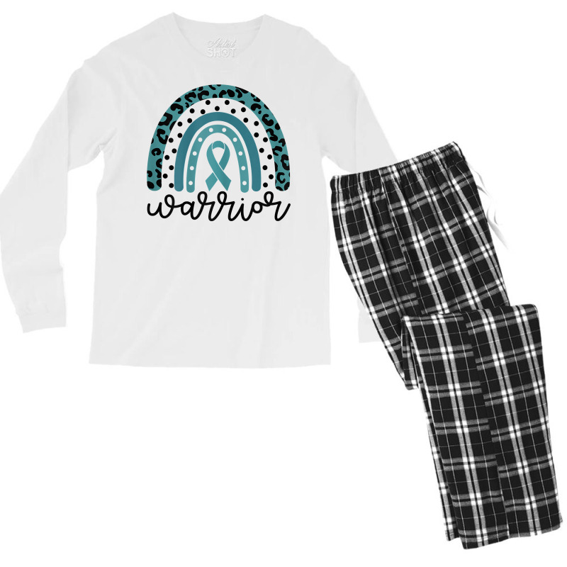 Womens Warrior Cute Teal Rainbow Graphic Ovarian Cancer Awareness T Sh Men's Long Sleeve Pajama Set | Artistshot