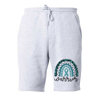 Womens Warrior Cute Teal Rainbow Graphic Ovarian Cancer Awareness T Sh Fleece Short | Artistshot