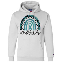 Womens Warrior Cute Teal Rainbow Graphic Ovarian Cancer Awareness T Sh Champion Hoodie | Artistshot